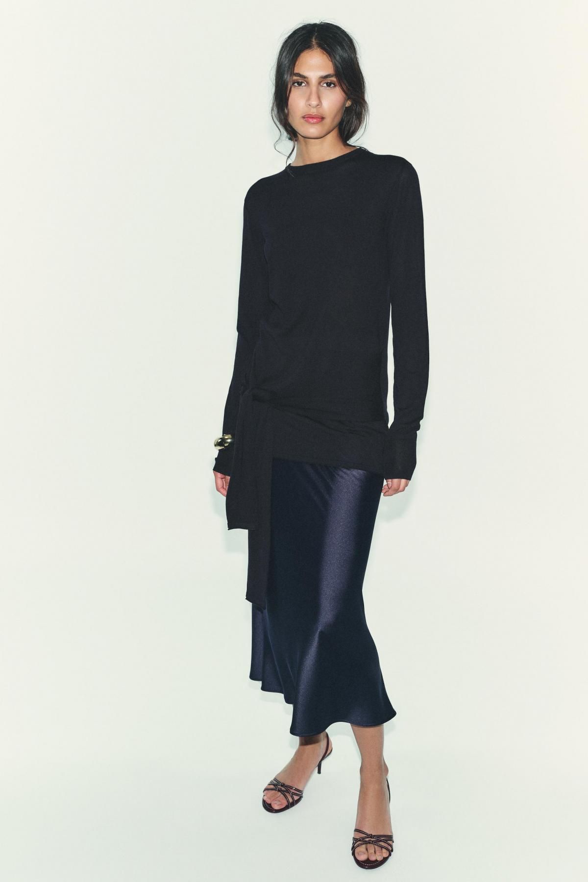 자라 새틴 미디 스커트 밴딩 2157/252 NAVY BLUE - 상세 이미지 2