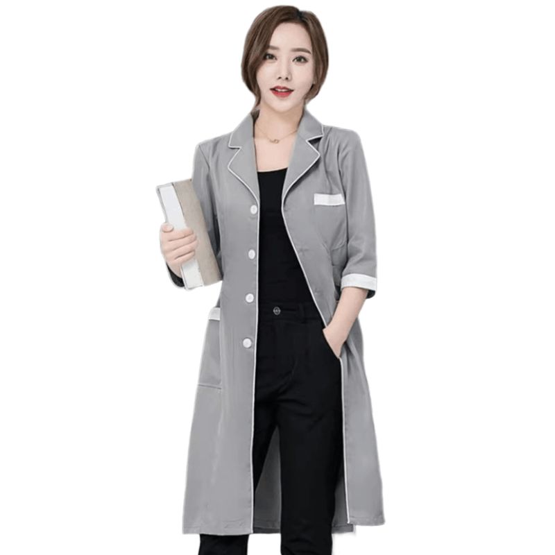 피부관리사 작업복 네일 미용사 에스테틱 가운 유니폼 그레이 중간팔 S - 상품 이미지