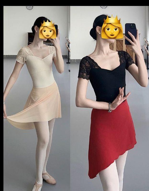 성인댄스의상 반팔레오타드 레이스레오타드 발레리나 체조 핫한폴웨어 무용 성인용 성인발레복 블랙 블랙 레이스 No.1 스커트제외 XS - 상세 이미지 2
