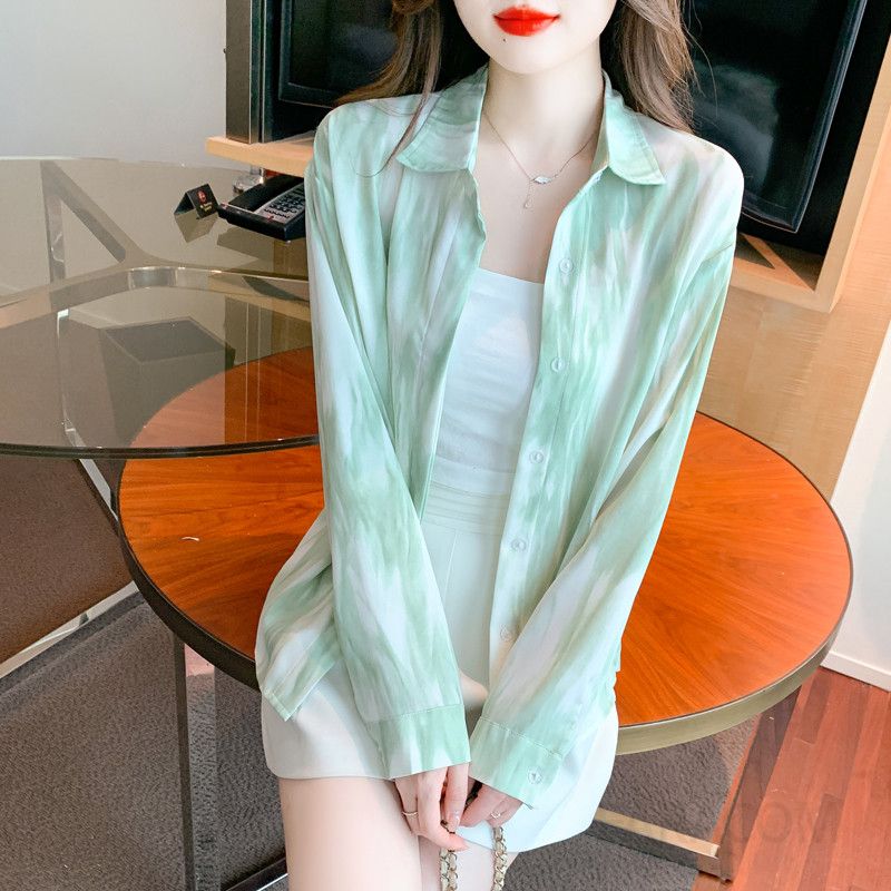 가을 여성 쉬폰 블라우스 긴팔 프렌치 스타일 염색 그라데이션 디자인 세련된 착용감 데일리 우아한 코디 아이템 - 상세 이미지 3