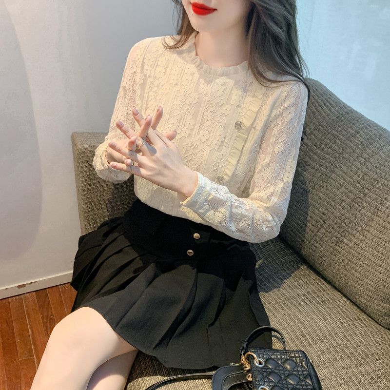 레이스 여성 셔츠 가을 고급스러운 스타일 데일리 통근용 블라우스 가볍고 우아한룩 여성의류 - 상세 이미지 4