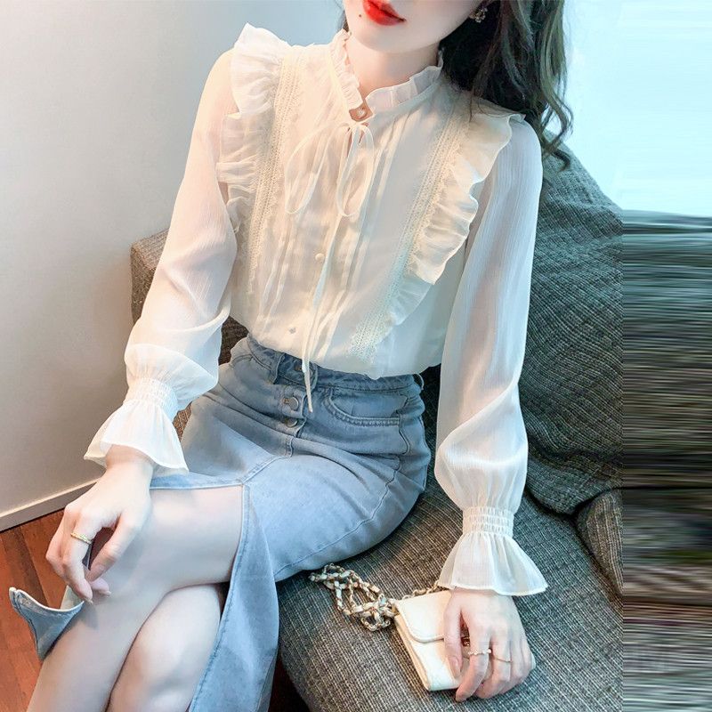 여성 쉬폰 블라우스 가을 신상 긴팔 상의 고급스러운 서양 스타일 데일리룩 공식석상 유행 패션 - 상품 이미지