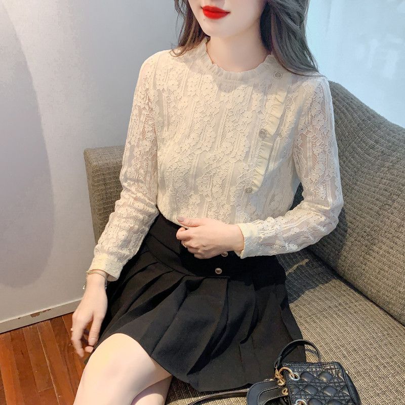 레이스 여성 셔츠 가을 고급스러운 스타일 데일리 통근용 블라우스 가볍고 우아한룩 여성의류 - 상세 이미지 2