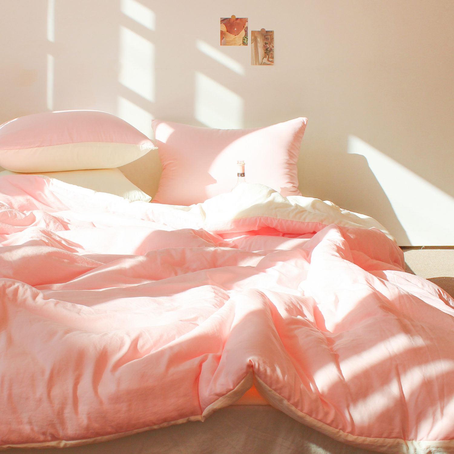 부드러운 디어마이 리버서블 워싱 옥수수솜 무봉제 차렵이불 세트 캔디핑크, SS베이직세트(이불+베개커버)