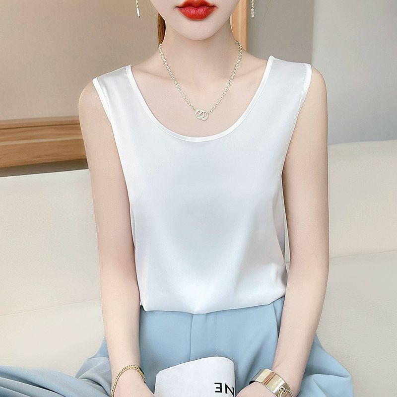 실크 나시티 브이넥 빅사이즈 슬리브리스 끈조절 민소매 여성 옷 여름 패션 샴페인 S 45.0-50.0kg - 상세 이미지 3