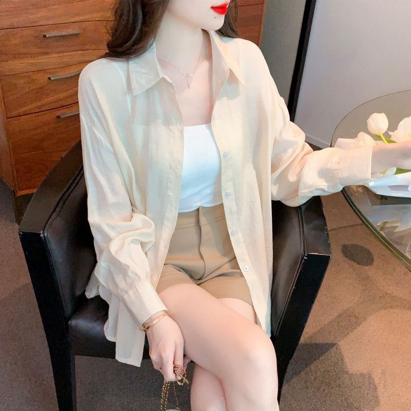 여성 오버핏 긴팔 셔츠 가을용 캐주얼 아우터 얇은 에어컨 가디건 스타일 데일리 코튼 소재 시원한 착용감 - 상세 이미지 2