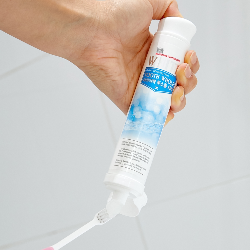 투스홀 펌핑 치아 미백 치약 누렁니 잇몸 화이트닝 임산부 입냄새 무 불소 80g, 1개 - 상세 이미지 3