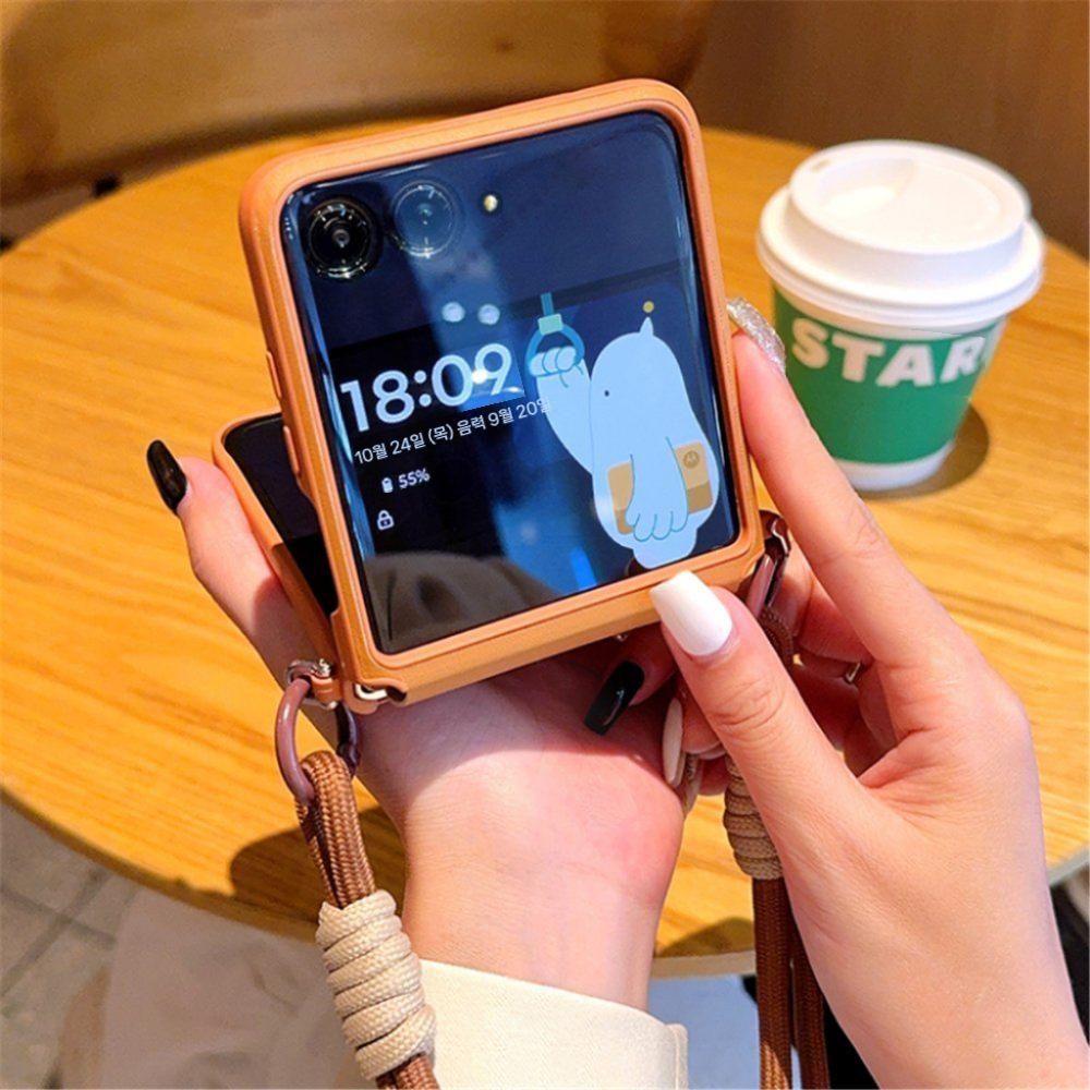 모토로라 레이저60 울트라 케이스 힌지 보호 가죽 풀커버 로프 스트랩 이미지 6