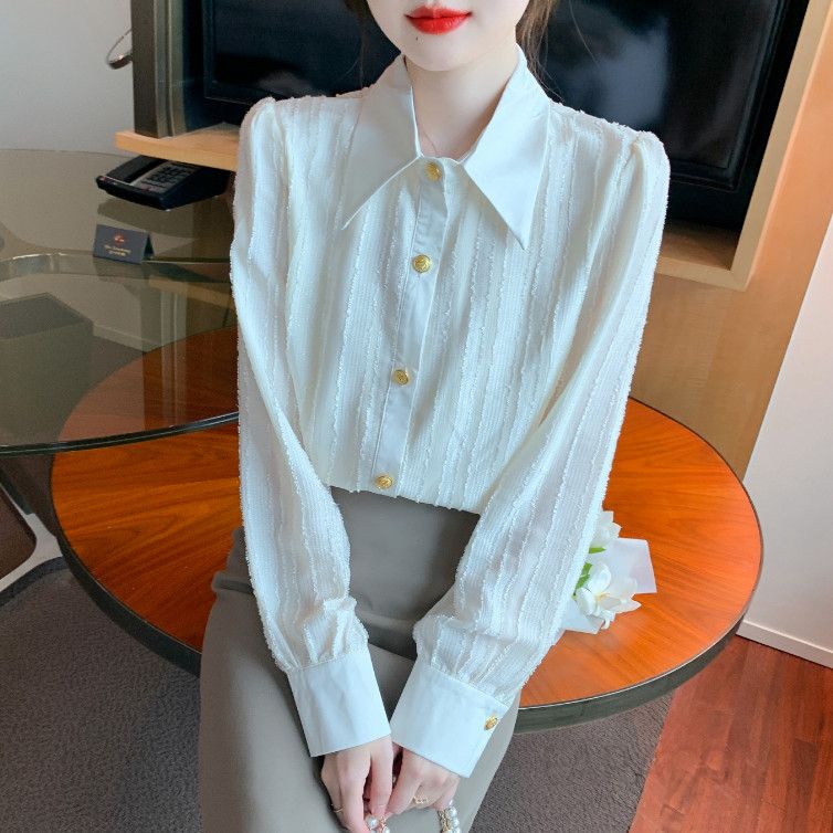 가을 여성 쉬폰 레이스 셔츠 긴팔 블라우스 우아한 스타일 통근용 데일리룩 고급스러운 디자인 편안한 착용감 - 상세 이미지 4