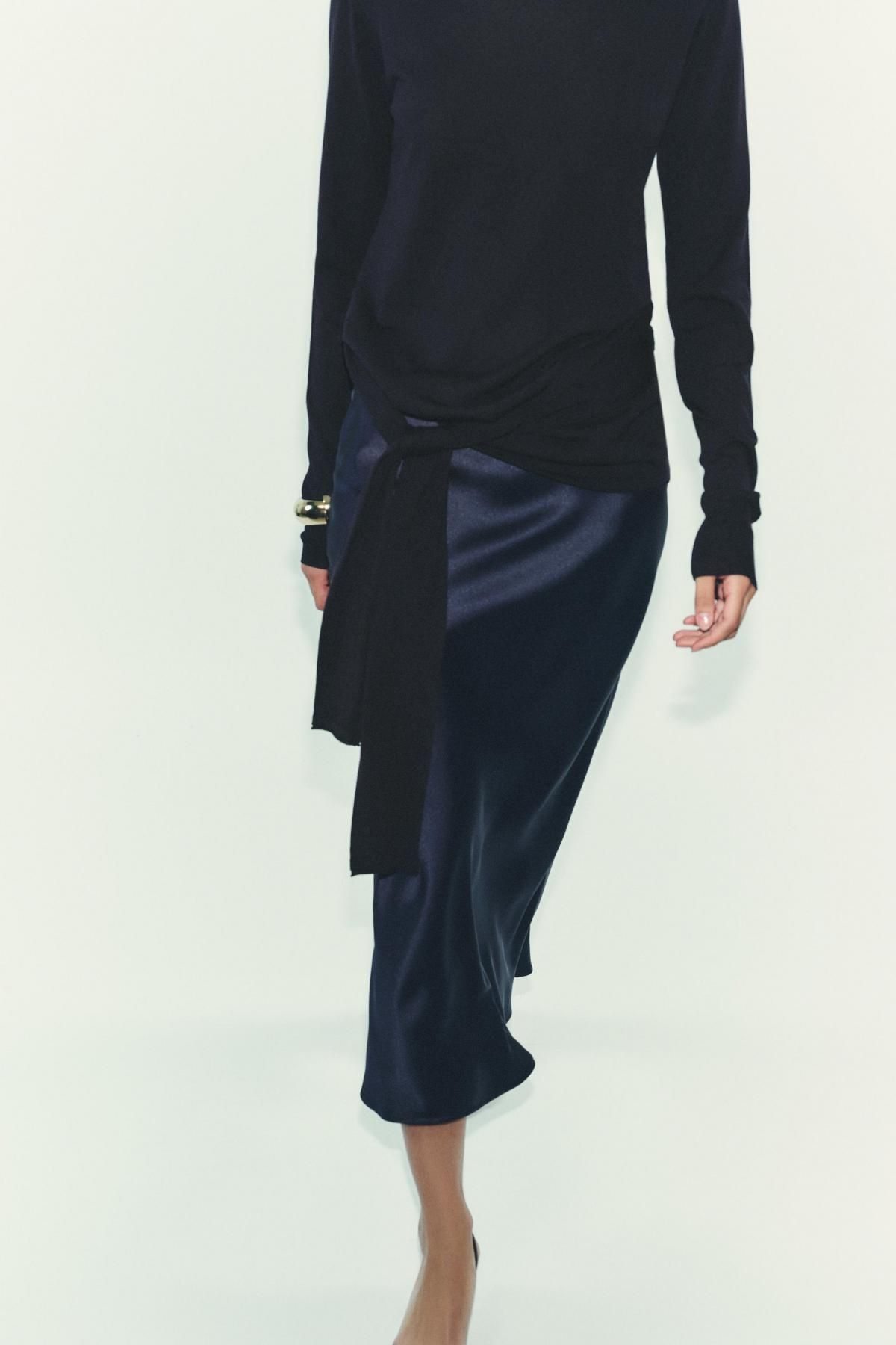자라 새틴 미디 스커트 밴딩 2157/252 NAVY BLUE - 상세 이미지 5