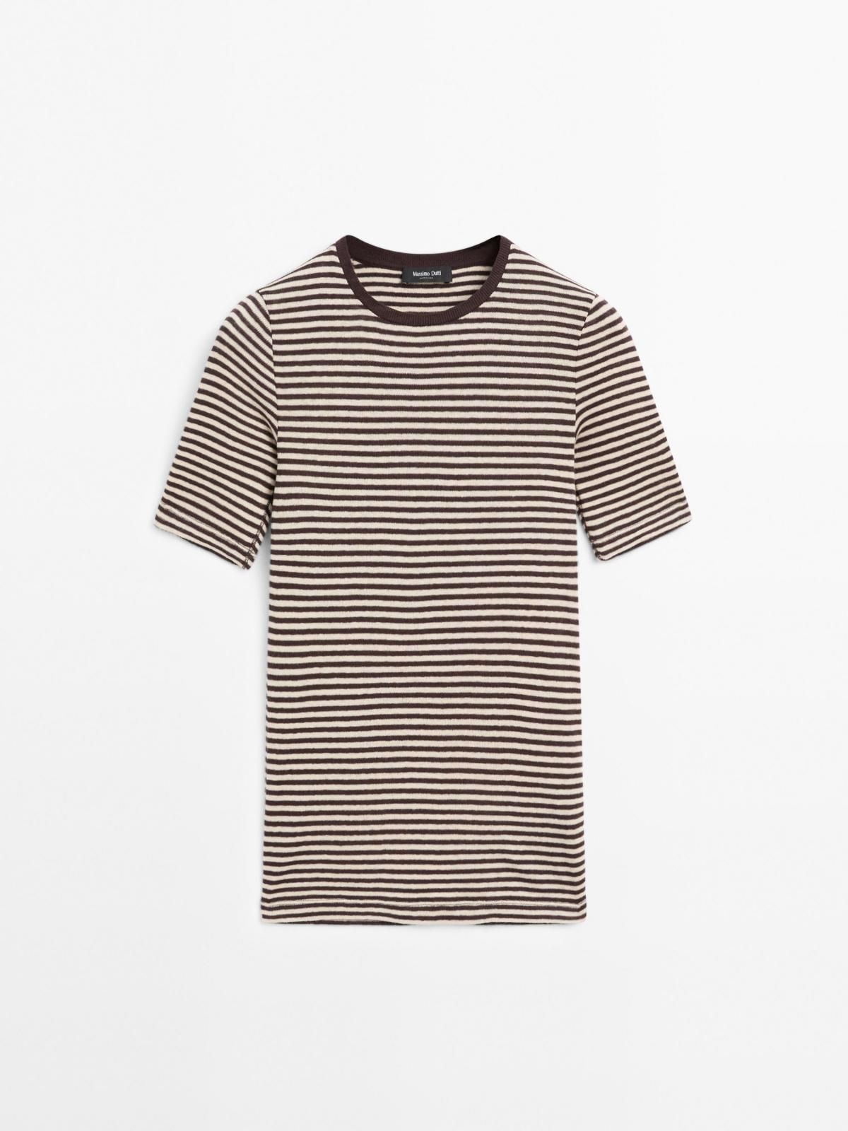 마시모두띠 스트라이프 코튼 블렌드 반팔 티셔츠 6281/106 BROWN - 메인 이미지