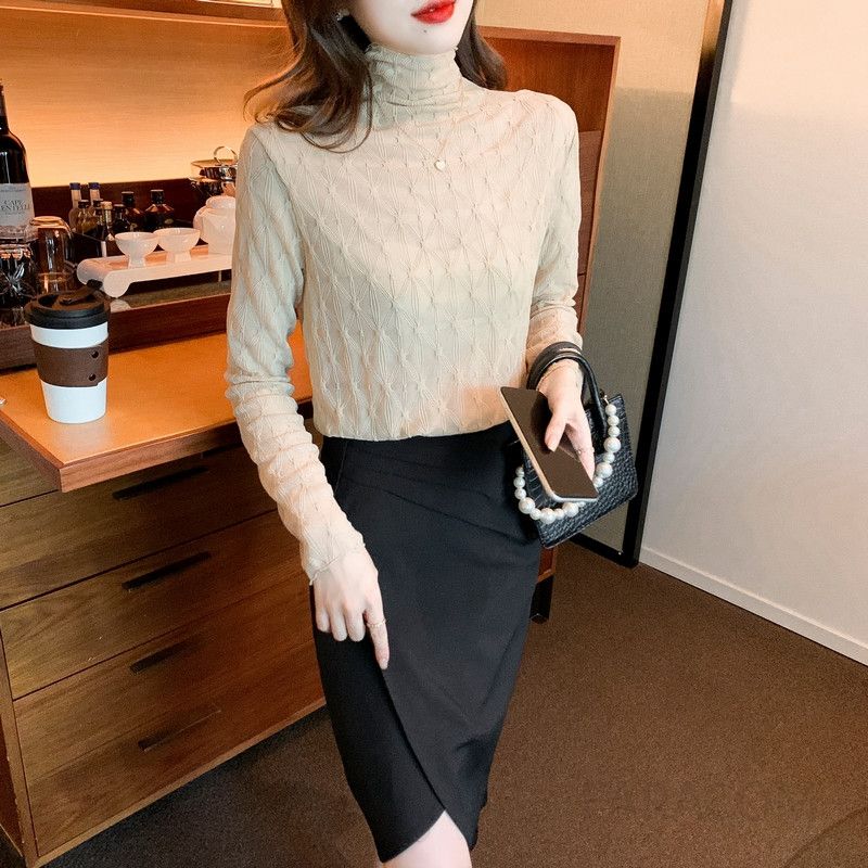 여성 긴팔 티셔츠 봄 가을 레이스 디테일 반하이칼라 이너웨어 스타일 데일리 캐주얼 상의 레이어드 활용도 높은 유럽풍 - 상세 이미지 4