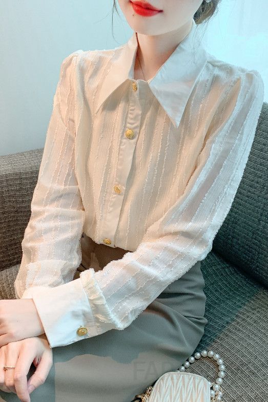 가을 여성 쉬폰 레이스 셔츠 긴팔 블라우스 우아한 스타일 통근용 데일리룩 고급스러운 디자인 편안한 착용감 - 상세 이미지 5