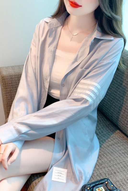 여성 오버핏 긴팔 셔츠 가을셔츠 자외선 차단 캐주얼 스타일 코튼 소재 중간 길이 카디건 재킷형 외출용 시원한 착용감 - 상세 이미지 5