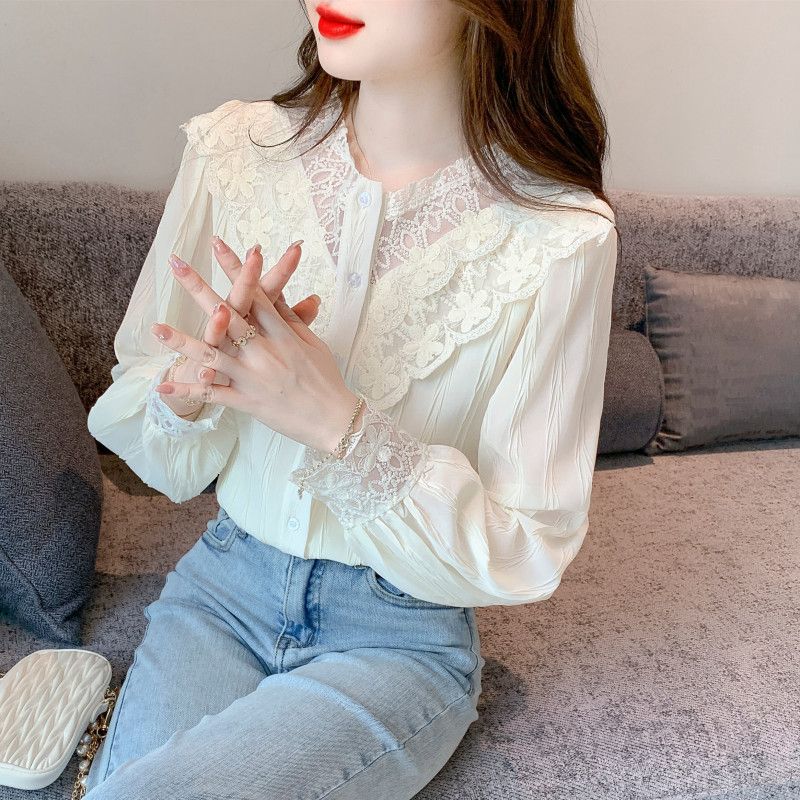 여성 쉬폰 긴팔 블라우스 가을 데일리 스타일 루즈핏 상의 통근용 시스루 느낌의 유행 패션 전문가 셔츠 - 상세 이미지 4