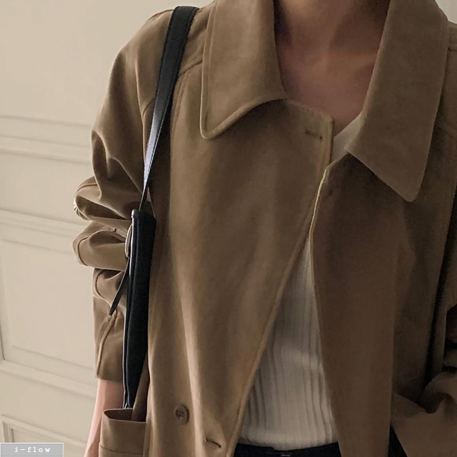 플란 스웨이드 포켓 더블버튼 하프 코트 2col 봄 가을 자켓 카라넥 트렌치 제이플로우 - 상세 이미지 3