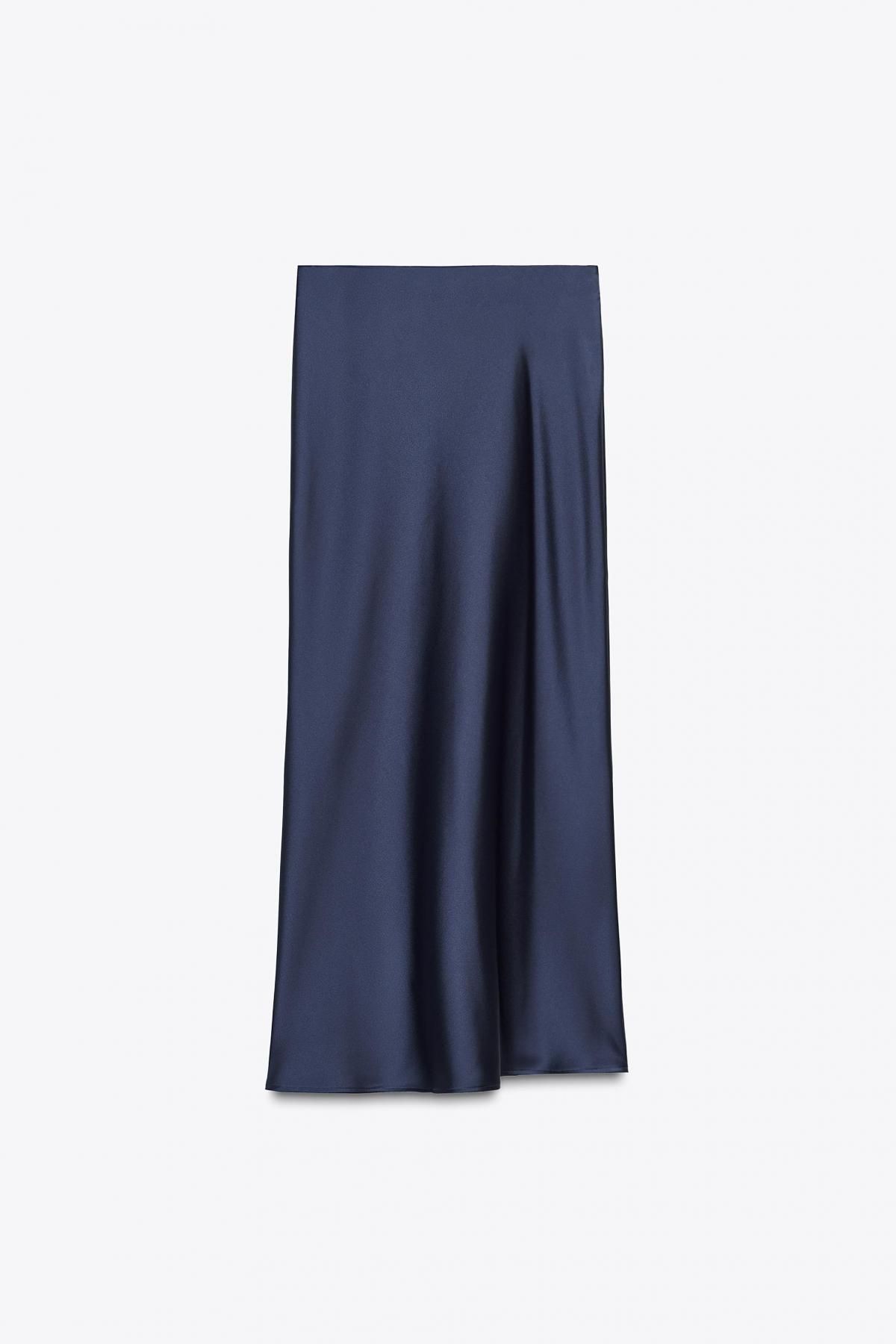 자라 새틴 미디 스커트 밴딩 2157/252 NAVY BLUE - 메인 이미지