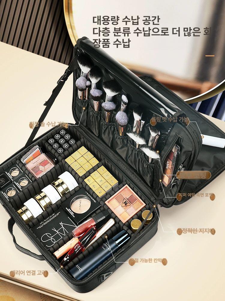 스타일리스트 출장용가방 메이크업 바버샵 칸막이 화장품파우치 무격판 무분리형 출장가방 화장함 블랙 중형 메이크업 전문가용 - 상세 이미지 2