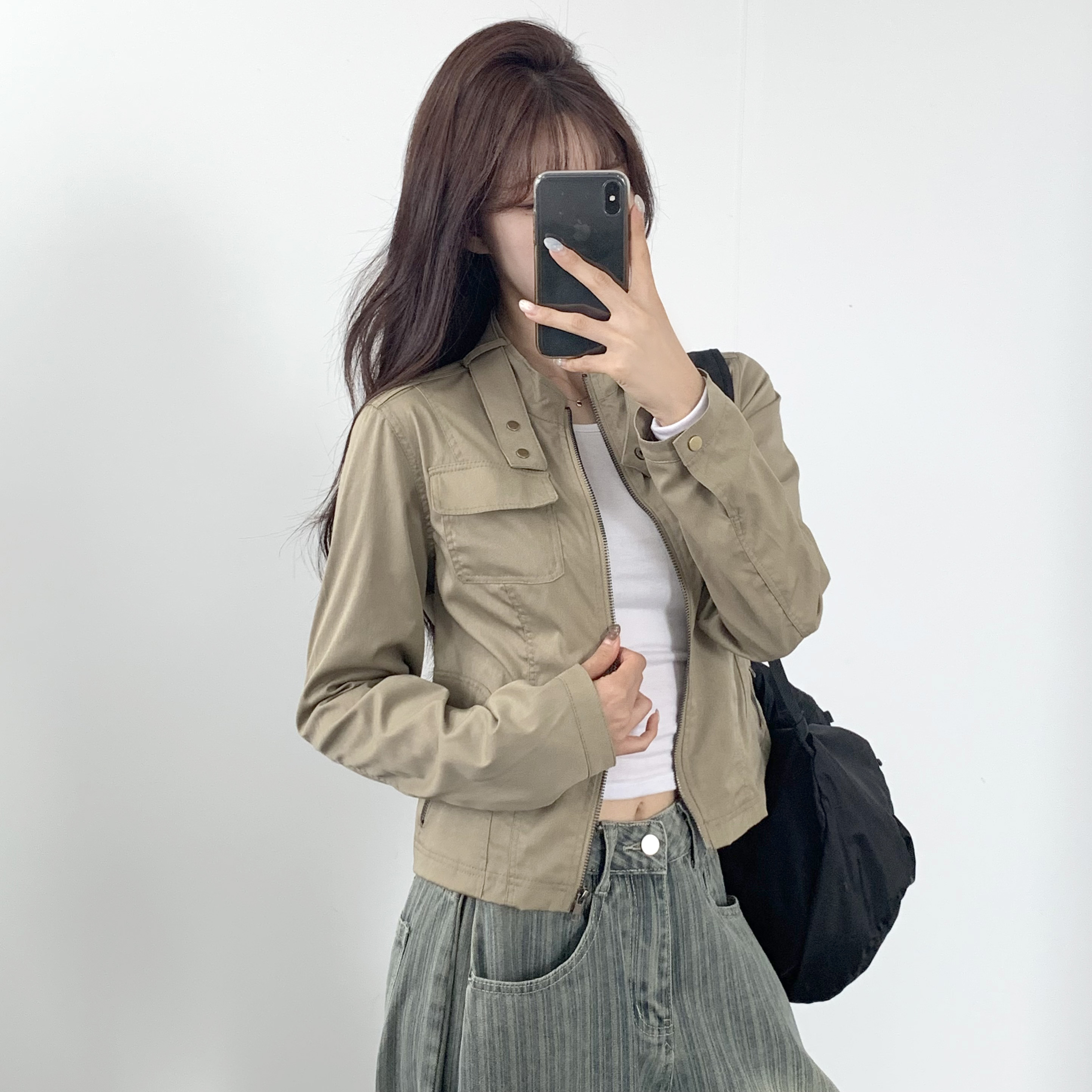 여성 가을 바람막이 크롭자켓 노카라자켓 - 상세 이미지 5