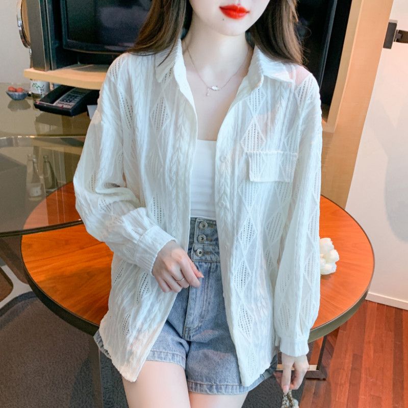 여성 루즈핏 폴로 칼라 긴팔 셔츠 가디건 자외선 차단 얇은 봄가을 간절기용 데일리 재킷 스타일리시한 캐주얼 코디 기본템 - 상세 이미지 5