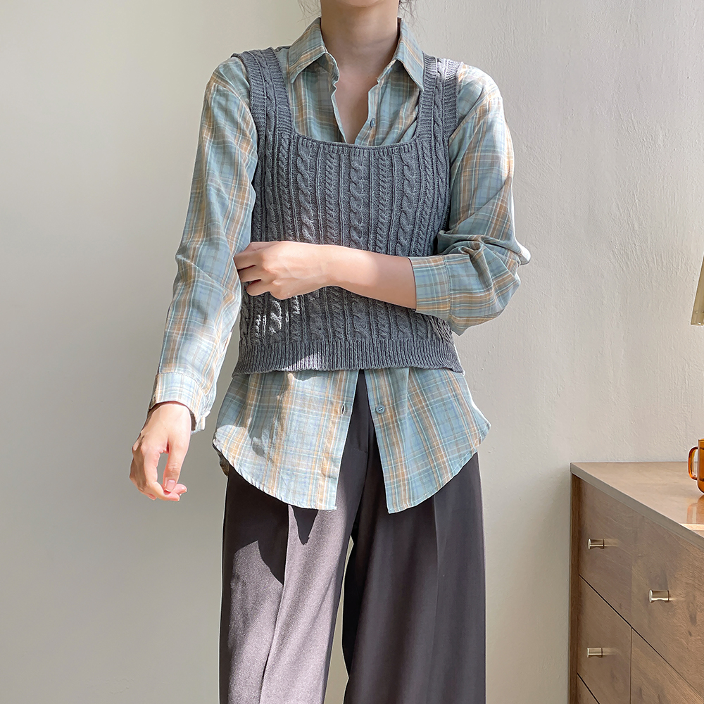가을체크남방 여성체크남방 블라우스 핑크셔츠 - 상세 이미지 4