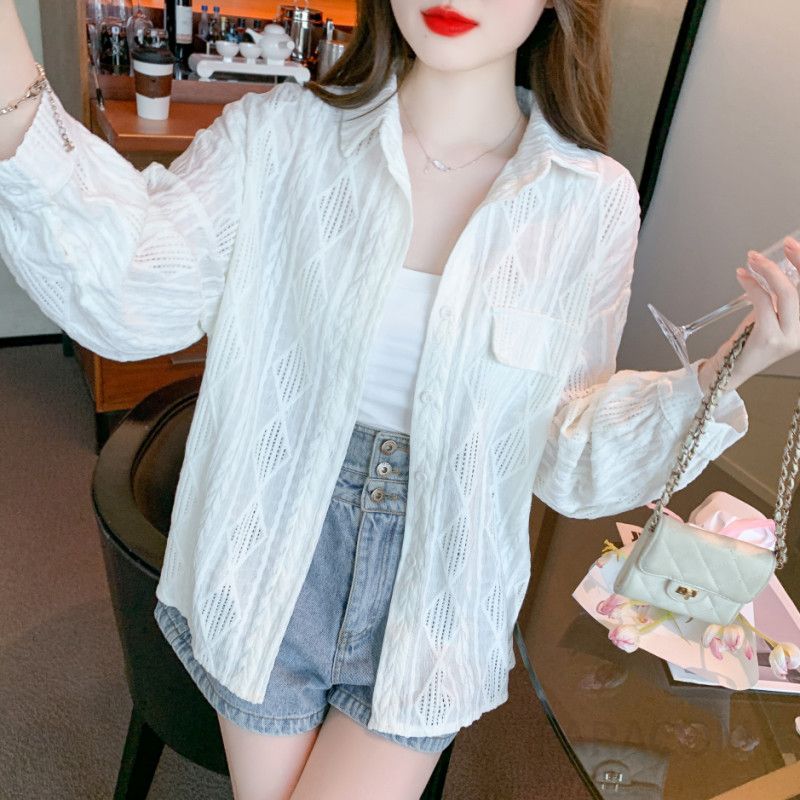 여성 루즈핏 폴로 칼라 긴팔 셔츠 가디건 자외선 차단 얇은 봄가을 간절기용 데일리 재킷 스타일리시한 캐주얼 코디 기본템 - 상세 이미지 2