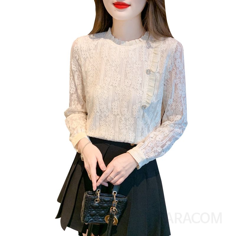 레이스 여성 셔츠 가을 고급스러운 스타일 데일리 통근용 블라우스 가볍고 우아한룩 여성의류 - 상세 이미지 5