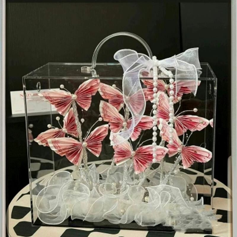 아크릴 꽃상자 선물상자 사탕 무광 투명박스포장 장미 발렌타인 손잡이투명바닥 투명 빈 35x17x30 블랙 무광 - 상세 이미지 2