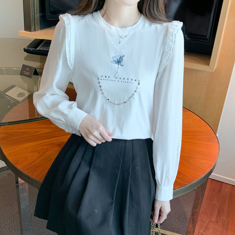 여성 라운드넥 쉬폰 스플라이싱 긴팔 블라우스 가을 캐주얼 스타일 데일리 착용감 좋은 심플한 디자인 편안한 외출용 탑 - 상세 이미지 3