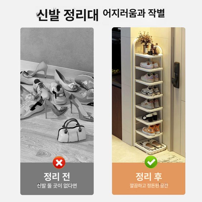 소형 다층 신발장 현관 슬림 의자 투명 접이식 신발수납장 문라이트 화이트 3층 선반 초안정 - 상세 이미지 3