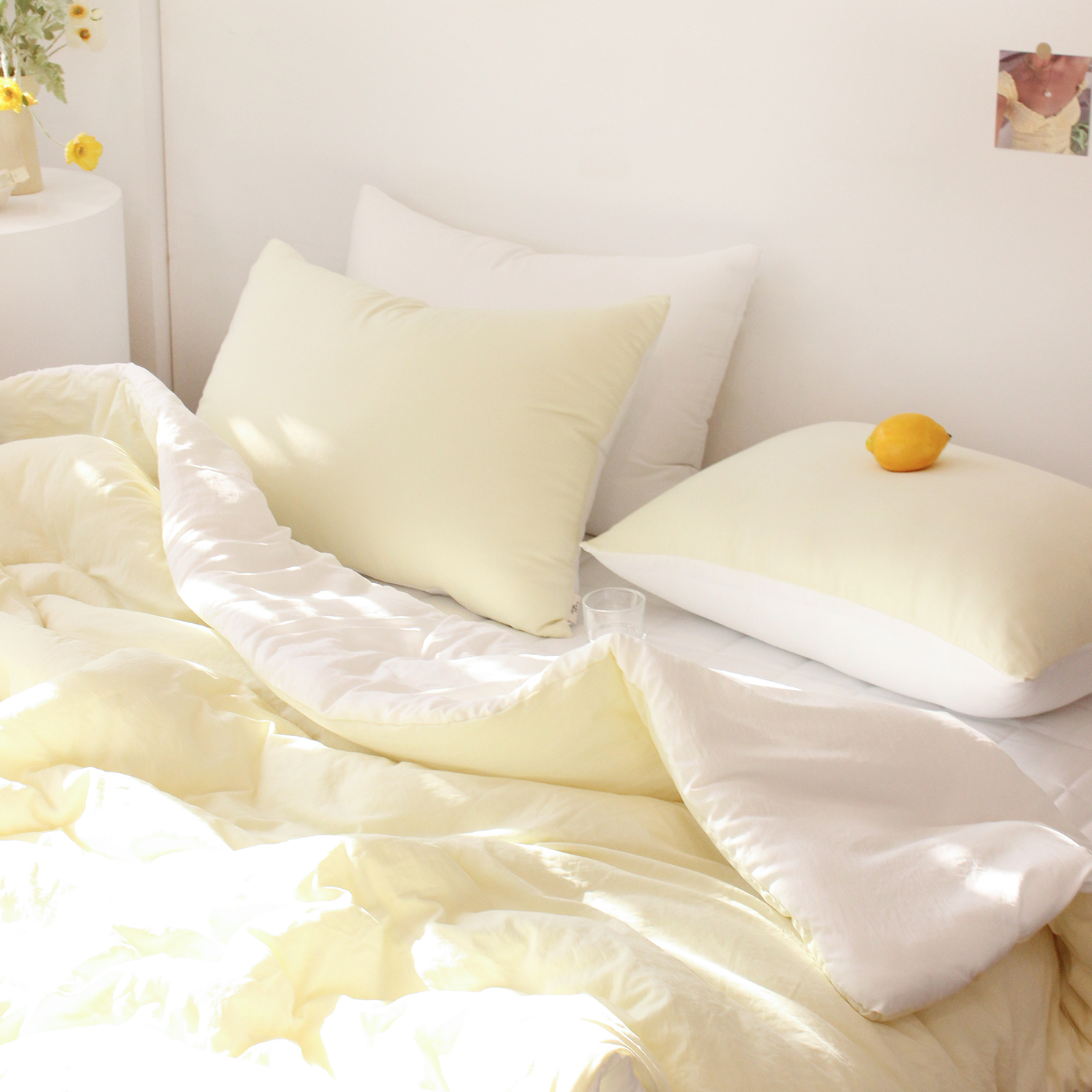 부드러운 디어마이 리버서블 워싱 옥수수솜 무봉제 차렵이불 세트 레몬 피즈, SS베이직세트(이불+베개커버)