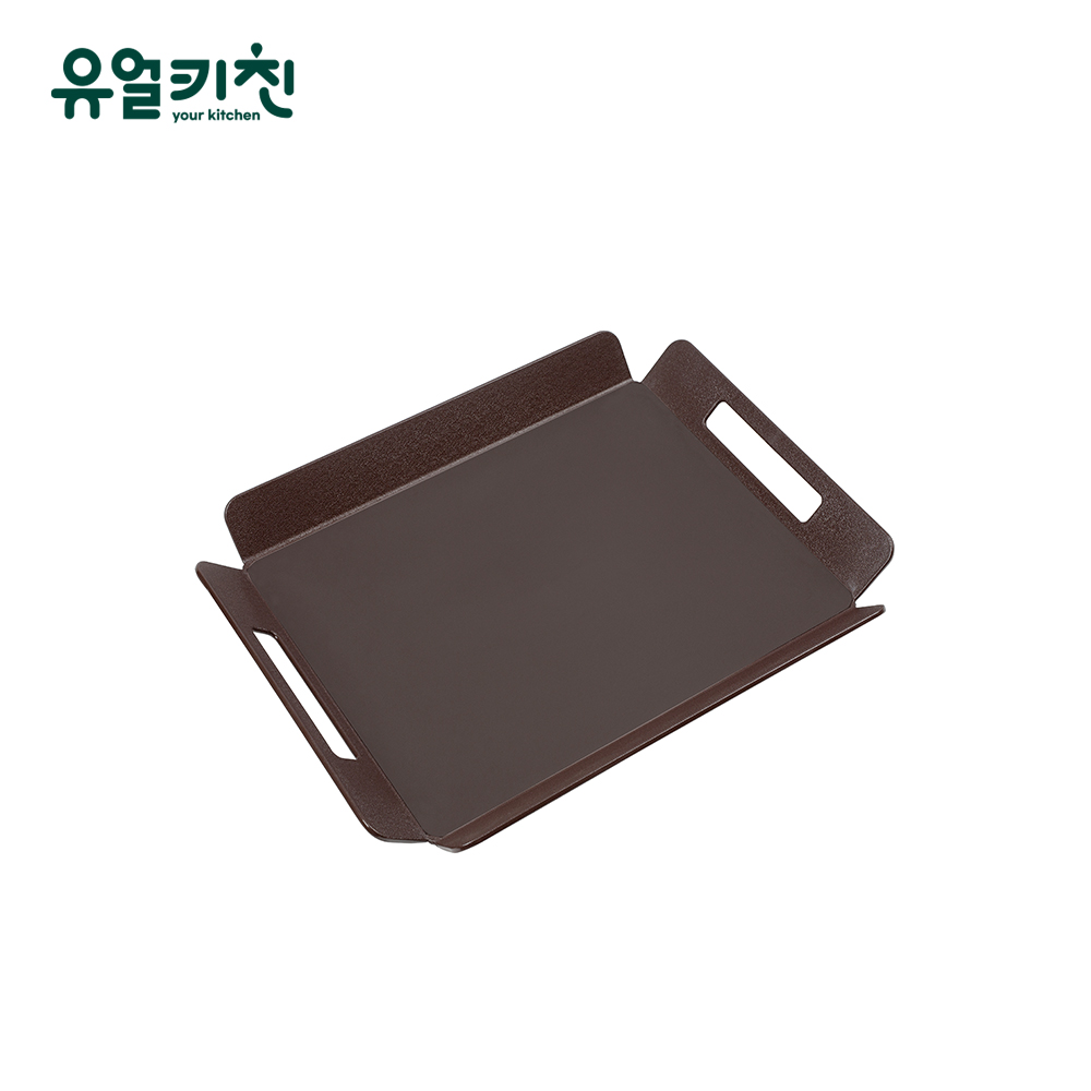 손잡이 스낵 쟁반 베이커리 트레이 중형, 브라운(논슬립 x), 1개