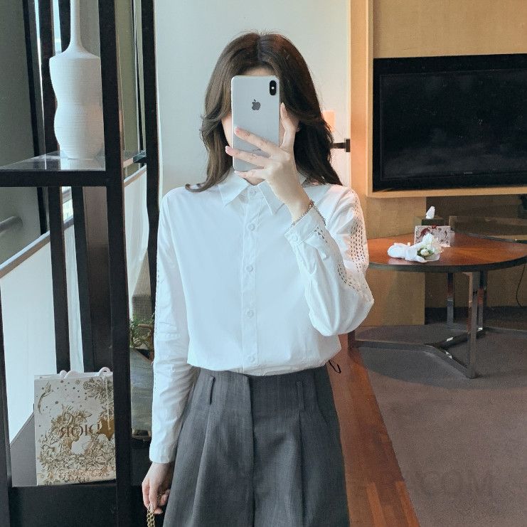 여성 레이스 스플라이싱 셔츠 가을 패션 유행 디자인 통근용 데일리 블라우스 스타일리시한 착용감 최대한 활용 가능한 모던 탑 - 상세 이미지 4