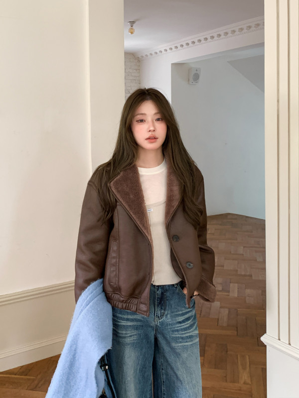 양가죽 메리노 리얼 울 양모 양털 시어링 퍼 무스탕 코트 - 상세 이미지 5