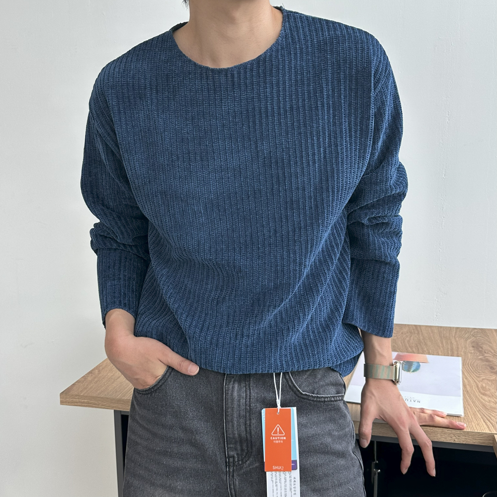 보트넥 티셔츠 구김없는 오버핏 골지 남자 긴팔티 이미지 6