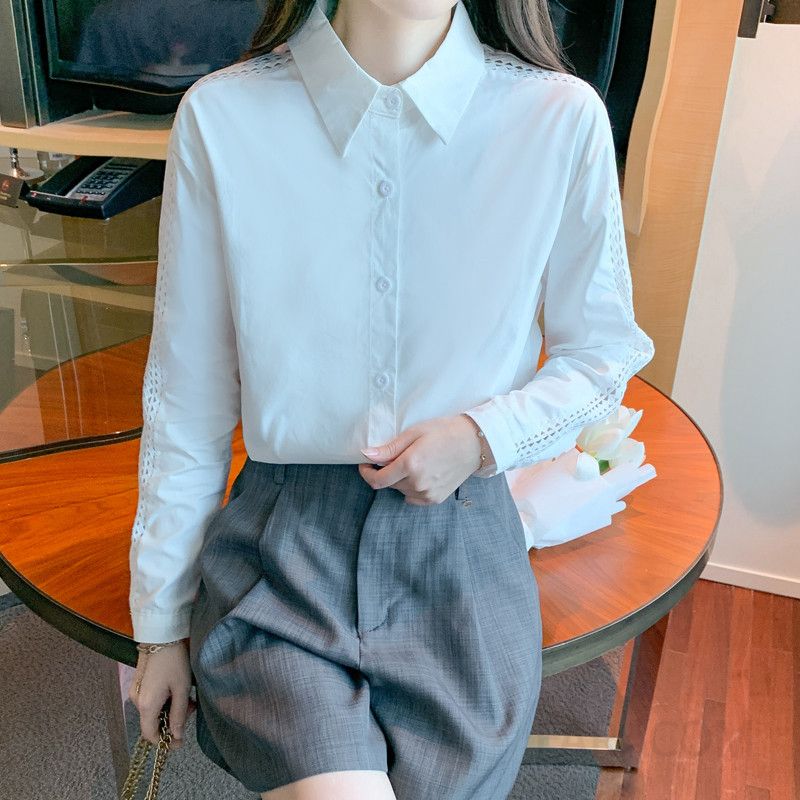 여성 레이스 스플라이싱 셔츠 가을 패션 유행 디자인 통근용 데일리 블라우스 스타일리시한 착용감 최대한 활용 가능한 모던 탑 - 상세 이미지 2