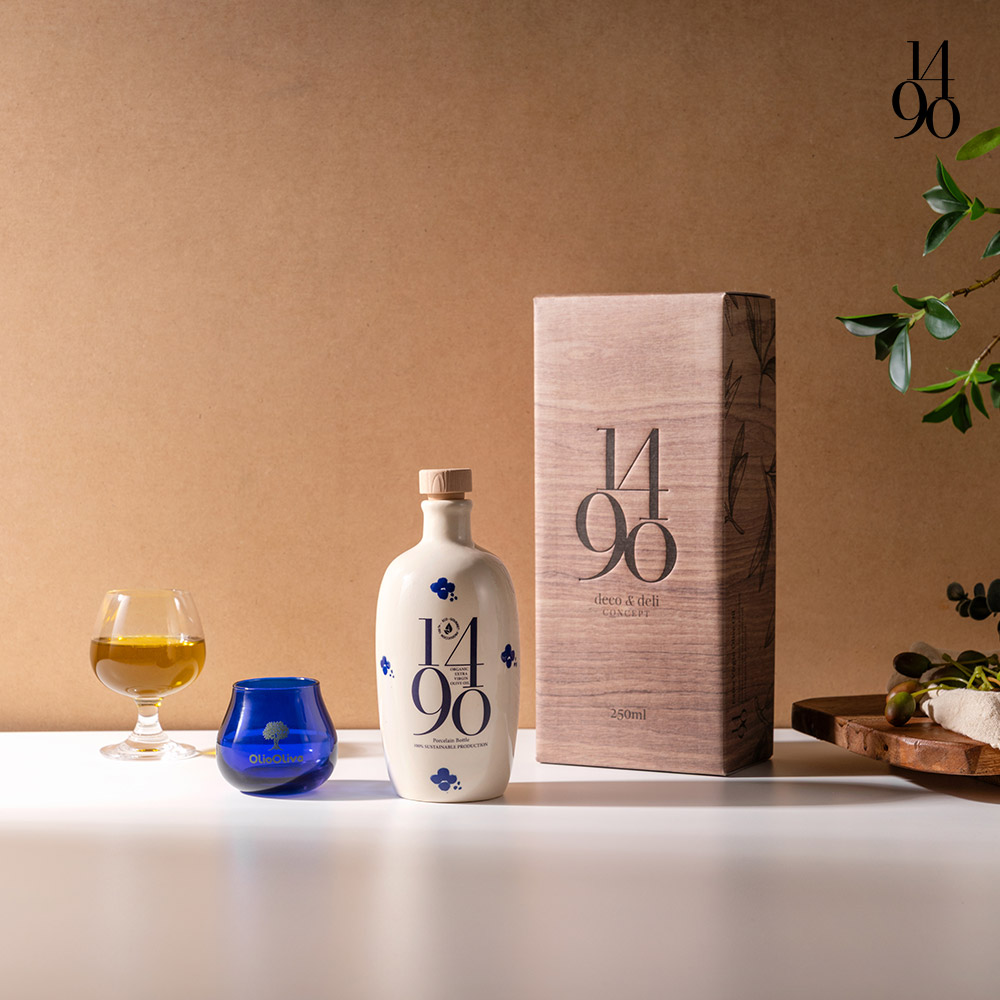 1490 엑스트라버진 올리브오일 250ml 공인 시음잔 선물세트, 쇼핑백(대) 동봉 - 상품 이미지