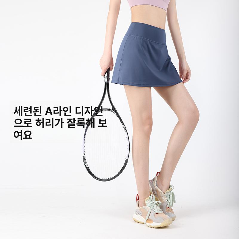 여성용 테니스 운동복 트레이닝 치마바지 하이웨스트 스커트 일체형 팬츠 더스티핑크 S - 상세 이미지 3