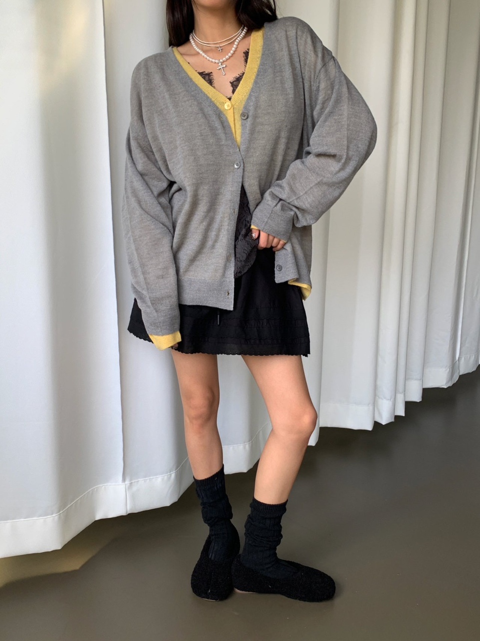 타라바이모션 비비레이 가디건 가을 여리핏 시스루 울 카디건 - 상세 이미지 2