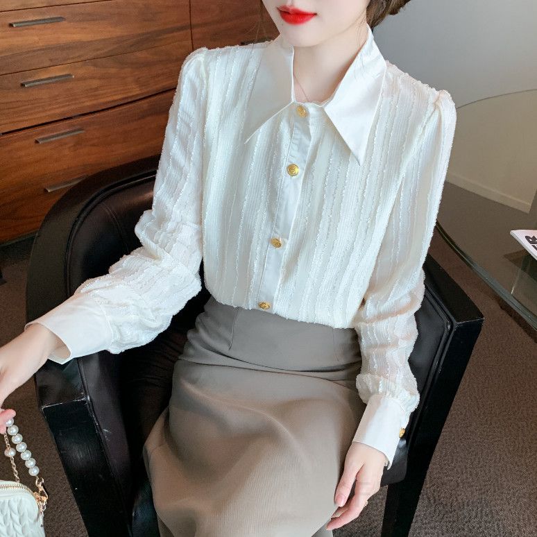 가을 여성 쉬폰 레이스 셔츠 긴팔 블라우스 우아한 스타일 통근용 데일리룩 고급스러운 디자인 편안한 착용감 - 상세 이미지 2
