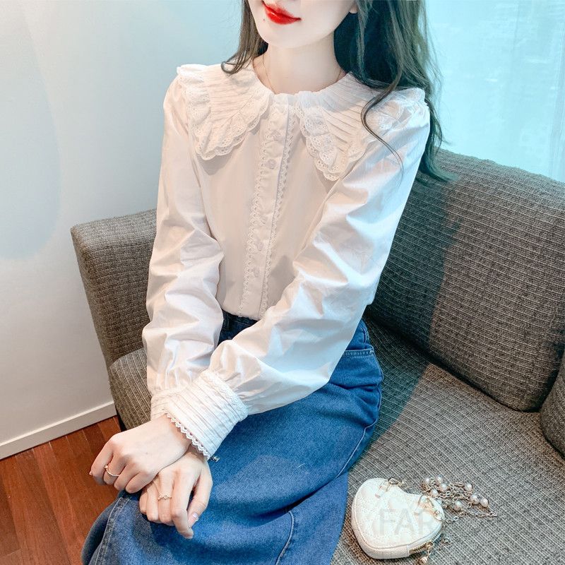 여성용 루즈핏 쉬폰 블라우스 가을신상 러플디자인 우아한 긴팔 셔츠 데일리 스타일 캐주얼한 착용감 - 상품 이미지