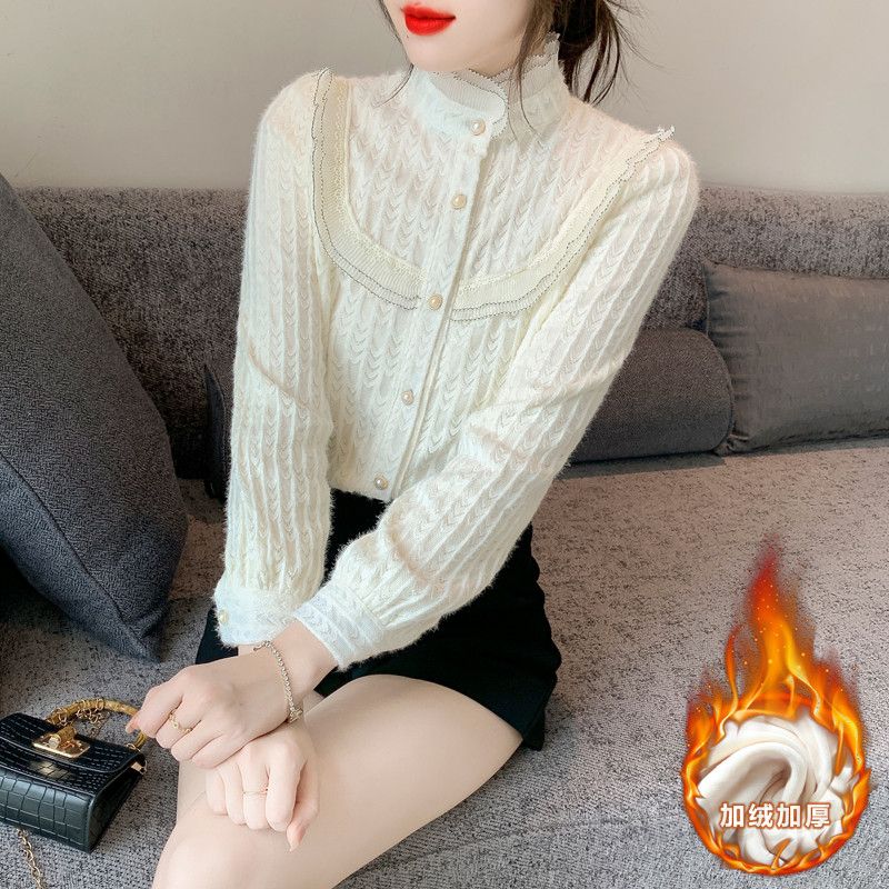 여성 레이스 하이넥 블라우스 가을 패셔너블 긴팔 이너 셔츠 스타일리시한 데일리룩 우아한 디자인 캐주얼한 착용감 매력적인 외출용 - 상세 이미지 5