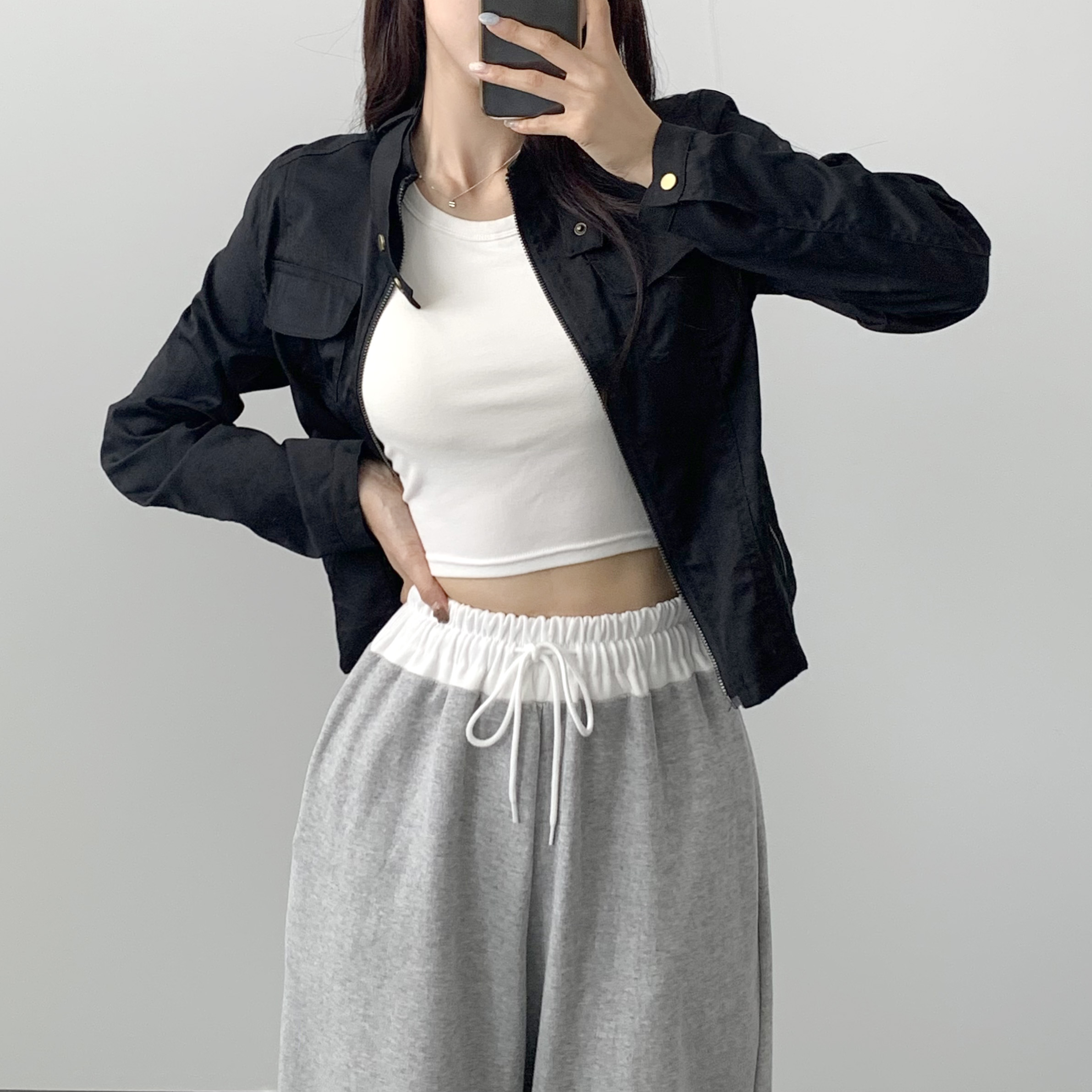 여성 가을 바람막이 크롭자켓 노카라자켓