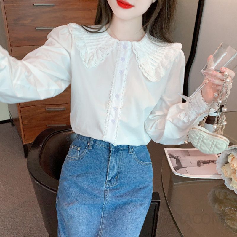 여성용 루즈핏 쉬폰 블라우스 가을신상 러플디자인 우아한 긴팔 셔츠 데일리 스타일 캐주얼한 착용감 - 상세 이미지 3