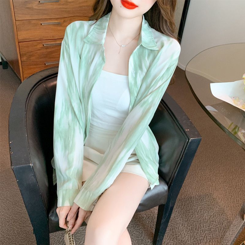가을 여성 쉬폰 블라우스 긴팔 프렌치 스타일 염색 그라데이션 디자인 세련된 착용감 데일리 우아한 코디 아이템 - 상품 이미지