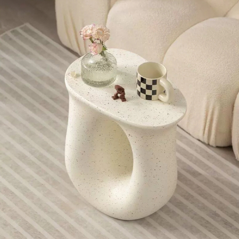 거실의 품격 원형 사이드테이블 미니 거실 쇼파 침대옆 테이블 크림아이보리