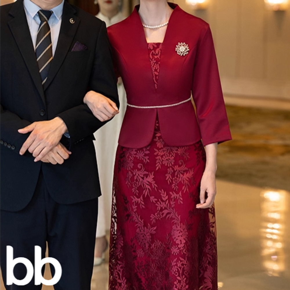 혼주 드레스 결혼 신부어머니 예복 2부 골드 플로랄 비즈 자수 혼주드레스 결혼식 맘드레스 7부 블루 L - 상세 이미지 3