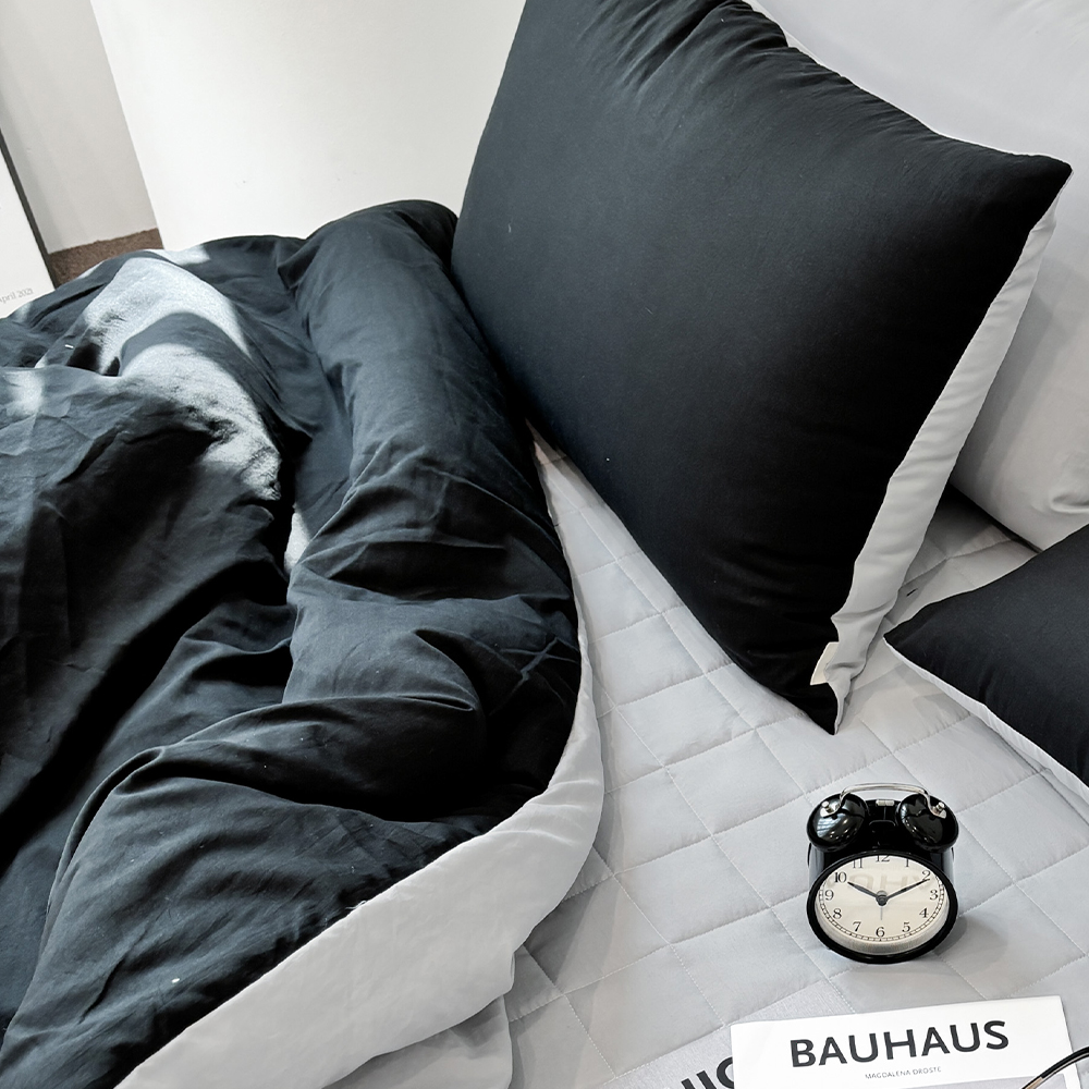 부드러운 디어마이 리버서블 워싱 옥수수솜 무봉제 차렵이불 세트 펭귄 블랙, Q패드세트(이불+베개커버+침대패드)