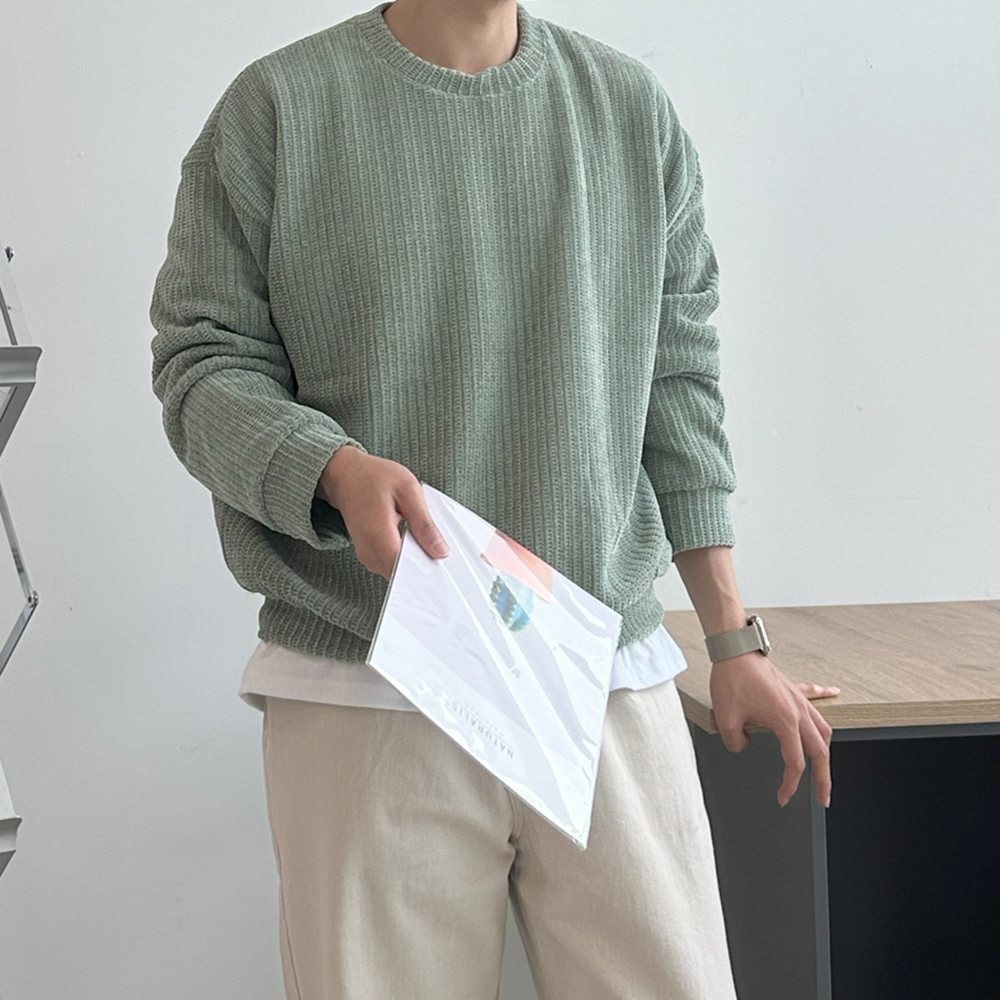 남자 맨투맨 구김없는 빅사이즈 벨루아 골지 맨투맨 남자 긴팔티 - 상세 이미지 2