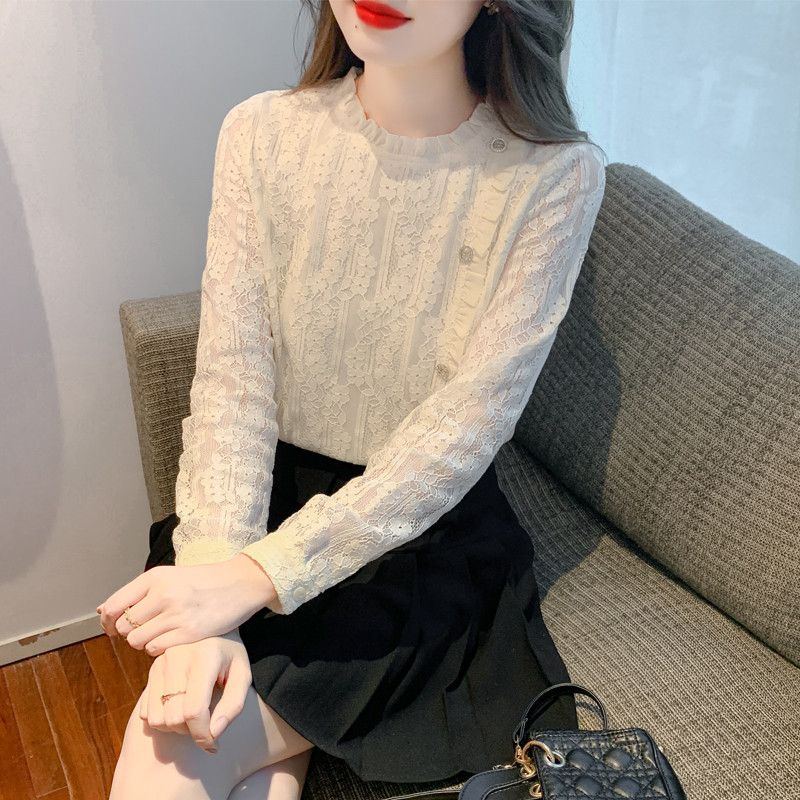 레이스 여성 셔츠 가을 고급스러운 스타일 데일리 통근용 블라우스 가볍고 우아한룩 여성의류 - 상품 이미지